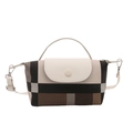 Mini bolso bandolera cuadrado de cuadros blancos y marrones con asa de mano fija - Blanco