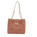 Bolso tote grande de cuadros con tejido naranja y correa de hombro de cadena dorada - Naranja
