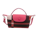 Bolso de mano de tartán con ribete de cuero rosa y correa de hombro desmontable - rosa intenso