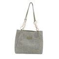 Bolso tote minimalista con rayas verdes y blancas y correa de cadena dorada - Verde