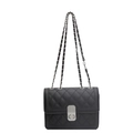 Borsa a tracolla trapuntata nera classica con catena argento e chiusura in metallo - Nero