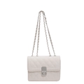 Borsa a tracolla bianco crema con trama a rombi trapuntata e catena in metallo argento - Bianco Sporco