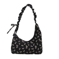 Borsa hobo nera con stampe di fiocchi bianchi e tracolla arricciata chic - Nero