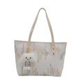 Borsa tote bianco sporco con ricami a onde colorate e ciondolo a nuvola in peluche bianco - Senza ciondolo / Bianco