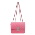 Borsa a tracolla rosa trapuntata con motivi a rombi e tracolla a catena d'argento - rosa acceso