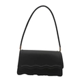 Bolso bandolera de cuero negro mate con solapa festoneada y detalles dorados - Negro