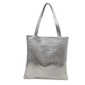 Silver tote bag featuring crocodile pattern embossing and long slender shoulder straps - Silver