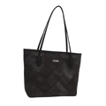 Deep grey quilted tote bag with diamond stitching and silver metal plate detail - Black without Pendant