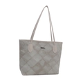 Quilted tote bag in beige grey with square stitching and silver logo plate detail - Gray (No Pendant)