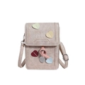 Borsa a tracolla beige per cellulare con toppa a cuore e ciondolo a nodo intrecciato - Decorazione Cuore / Cachi