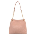 Minimalist pleated faux leather shoulder bag in dusty pink with fashion embossed logo - Pink