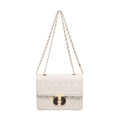 Elegant cream white quilted crossbody bag with chain strap and gold hardware clasp - White
