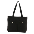 Borsa tote classica in tela nera con tasche frontali a scatto e comodo design a tracolla - Nero