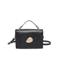 Minimalist black top handle crossbody bag with matte finish and gold oval metal buckle - Black