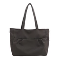 Large dark grey canvas tote bag with pleated front design and side pockets for casual use - Gray