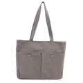 Borsa tote in tela grigia con doppie tasche anteriori e dettagli in rivetti argentati - Grigio