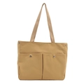 Borsa tote minimalista in tela giallo senape con grande capacità e doppie tasche frontali - Cachi