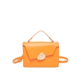 Chic vibrant orange leather crossbody bag with unique asymmetric flap and gold metal buckle - Orange