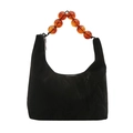 Borsa a spalla nera a mezzaluna con manico in perle d'ambra vintage su sfondo bianco - Nero