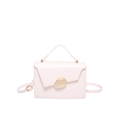Minimalist white crossbody bag with asymmetric flap and golden pebble-shaped buckle - White