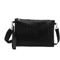 Black crocodile texture envelope crossbody bag with gold hardware and wide strap - Black Crocodile Pattern (5713366971523) / Black