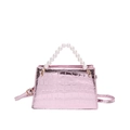 Sac à main rose métallisé avec poignée en perles et motif de pierre en relief - Rose