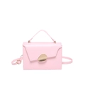 Minimalist light pink crossbody handbag with asymmetrical flap and gold metal clasp - Pink