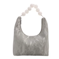 Borsa a mezzaluna argento increspata con manico in perle bianche e lucentezza - Argento