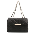 Classic black chevron quilted shoulder bag with gold chain strap and metal clasp closure - Black