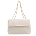 Quilted rhombus shoulder bag in cream white with gold metal buckle and chain strap - White