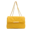 Quilted yellow chain bag with chevron stitching and gold metallic buckle closure - Yellow