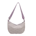 Chic lavender crescent shoulder bag with geometric woven texture and adjustable strap - Purple