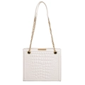 Elegante borsa a tracolla bianca con motivo coccodrillo e catena dorata - Bianco