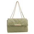 Pale olive green quilted chain handbag with V-stitch pattern and golden metal lock - Green