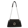 Minimalist black suede underarm bag with silver chain strap and metal buckle - Black