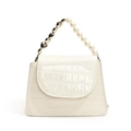 White crocodile pattern crossbody bag with pearl and silver heart handle - White