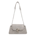 Minimalist grey matte underarm bag with metal ring buckle and chain shoulder strap - Gray