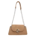 Light khaki underarm bag in suede finish with silver chain strap and large round buckle - Khaki