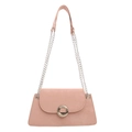 Petit sac carré rétro rose clair avec bandoulière chaîne et grande boucle argentée - Rose