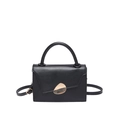 Borsa a mano quadrata in pelle nera con chiusura dorata geometrica e tracolla regolabile - Nero