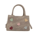 Sac à main rétro en toile avec patchs cœurs colorés et poignées pour femmes - Gris