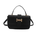 Sac bandoulière en cuir noir classique avec fermoir doré élégant et poignée haute - Noir