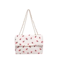 Off-white corduroy shoulder bag with strawberry prints and a gold chain strap - White