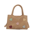 Sac fourre-tout chameau avec écussons cœurs colorés et bandoulière sur fond blanc - Kaki