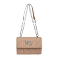 Sac bandoulière matelassé beige avec nœud argenté et bandoulière en chaîne métal - Kaki