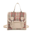 Zaino scozzese retrò con ricamo fiocco rosa e spalline in PU bianco crema in stile classico - Bianco
