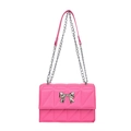 Sac bandoulière rose matelassé avec nœud argenté et bandoulière chaîne variante - Rose rose