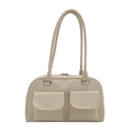 Retro cream white crocodile pattern shoulder bag with dual front pockets and silver hardware - Off White