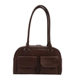 Vintage brown shoulder bag with quilted pattern and dual front pockets on white background - Brown