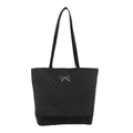 Borsa tote grigio scuro a pois con fiocco in metallo argento e spalline sottili nere - Motivo a Cuore Grigio Scuro